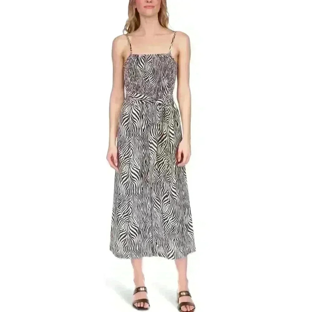 Michael‎ Kors Black/White Zebra Print Smocked Jumpsuit, XL